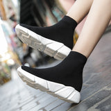 Brand Unisex Socks Shoes Breathable High-top Women Shoes Flats Fashion Sneakers Stretch Fabric Casual Slip-On Ladies Shoes