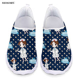 INSTANTARTS New Cartoon Nurse Doctor Print Women Sneakers Slip On Light Mesh Shoes Summer Breathable Flats Shoes Zapatos planos