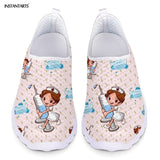 INSTANTARTS New Cartoon Nurse Doctor Print Women Sneakers Slip On Light Mesh Shoes Summer Breathable Flats Shoes Zapatos planos