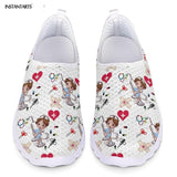 INSTANTARTS New Cartoon Nurse Doctor Print Women Sneakers Slip On Light Mesh Shoes Summer Breathable Flats Shoes Zapatos planos
