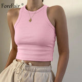 Forefair Ribbed Tank Tops Sexy Crop Vest Solid Harajuku Korean Female Off Shoulder Knitted Khaki White Summer Women Tops - ENSEIGNE DENIS
