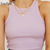 Forefair Ribbed Tank Tops Sexy Crop Vest Solid Harajuku Korean Female Off Shoulder Knitted Khaki White Summer Women Tops - ENSEIGNE DENIS