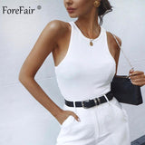 Forefair Ribbed Tank Tops Sexy Crop Vest Solid Harajuku Korean Female Off Shoulder Knitted Khaki White Summer Women Tops - ENSEIGNE DENIS