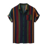 Hawaii Men Shirt Blouse Multicolor stripes Loose Short Sleeve Casual Buttons Cotton Beach Shirt Men camisas para hombre Oversize - ENSEIGNE DENIS
