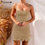 Totatoop Lace Up V Neck Ruched Bodycon Mini Dress Women 2020 Summer Hollow Out Ruffles Sundress Beachwear Vestidos - ENSEIGNE DENIS