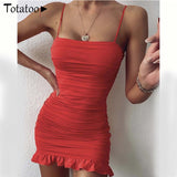 Totatoop Lace Up V Neck Ruched Bodycon Mini Dress Women 2020 Summer Hollow Out Ruffles Sundress Beachwear Vestidos - ENSEIGNE DENIS