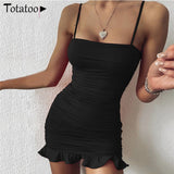 Totatoop Lace Up V Neck Ruched Bodycon Mini Dress Women 2020 Summer Hollow Out Ruffles Sundress Beachwear Vestidos - ENSEIGNE DENIS