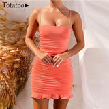 Totatoop Lace Up V Neck Ruched Bodycon Mini Dress Women 2020 Summer Hollow Out Ruffles Sundress Beachwear Vestidos - ENSEIGNE DENIS