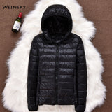 Winter Women Ultralight Thin Down Jacket White Duck Down Hooded Jackets Long Sleeve Warm Coat Parka Female Portable Outwear - ENSEIGNE DENIS