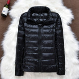 Winter Women Ultralight Thin Down Jacket White Duck Down Hooded Jackets Long Sleeve Warm Coat Parka Female Portable Outwear - ENSEIGNE DENIS