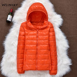 Winter Women Ultralight Thin Down Jacket White Duck Down Hooded Jackets Long Sleeve Warm Coat Parka Female Portable Outwear - ENSEIGNE DENIS