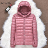 Winter Women Ultralight Thin Down Jacket White Duck Down Hooded Jackets Long Sleeve Warm Coat Parka Female Portable Outwear - ENSEIGNE DENIS