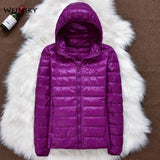Winter Women Ultralight Thin Down Jacket White Duck Down Hooded Jackets Long Sleeve Warm Coat Parka Female Portable Outwear - ENSEIGNE DENIS