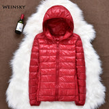 Winter Women Ultralight Thin Down Jacket White Duck Down Hooded Jackets Long Sleeve Warm Coat Parka Female Portable Outwear - ENSEIGNE DENIS