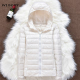 Winter Women Ultralight Thin Down Jacket White Duck Down Hooded Jackets Long Sleeve Warm Coat Parka Female Portable Outwear - ENSEIGNE DENIS