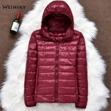Winter Women Ultralight Thin Down Jacket White Duck Down Hooded Jackets Long Sleeve Warm Coat Parka Female Portable Outwear - ENSEIGNE DENIS