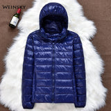 Winter Women Ultralight Thin Down Jacket White Duck Down Hooded Jackets Long Sleeve Warm Coat Parka Female Portable Outwear - ENSEIGNE DENIS