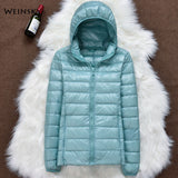 Winter Women Ultralight Thin Down Jacket White Duck Down Hooded Jackets Long Sleeve Warm Coat Parka Female Portable Outwear - ENSEIGNE DENIS