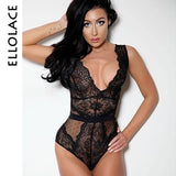 Ellolace Summer Lace Bodysuit Women Floral Embroidery Deep V Neck Sexy Bodysuit Dot Patchwork Jumpsuit Overalls 2019 Femlae Body