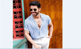 2019 Men's Short Sleeve V-Neck Striped Button Up Shirt Summer Casual Blouse Tee Tops - ENSEIGNE DENIS