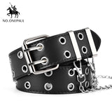 NO.ONEPAUL women belt Genuine Leather New Punk style fashion Pin Buckle jeans Decorative Belt Chain luxury brand belts for women - ENSEIGNE DENIS