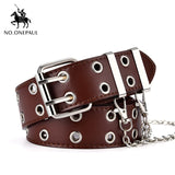 NO.ONEPAUL women belt Genuine Leather New Punk style fashion Pin Buckle jeans Decorative Belt Chain luxury brand belts for women - ENSEIGNE DENIS