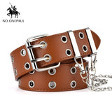 NO.ONEPAUL women belt Genuine Leather New Punk style fashion Pin Buckle jeans Decorative Belt Chain luxury brand belts for women - ENSEIGNE DENIS