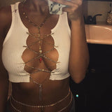 ArtSu Red Black White Metal Chain Sleeveless Crop Top Sexy Clubwear Women Adjustable Lace Up Hollow Out Tank Tops Tees Camisole - ENSEIGNE DENIS