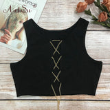ArtSu Red Black White Metal Chain Sleeveless Crop Top Sexy Clubwear Women Adjustable Lace Up Hollow Out Tank Tops Tees Camisole - ENSEIGNE DENIS