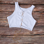 ArtSu Red Black White Metal Chain Sleeveless Crop Top Sexy Clubwear Women Adjustable Lace Up Hollow Out Tank Tops Tees Camisole - ENSEIGNE DENIS