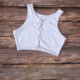 ArtSu Red Black White Metal Chain Sleeveless Crop Top Sexy Clubwear Women Adjustable Lace Up Hollow Out Tank Tops Tees Camisole - ENSEIGNE DENIS