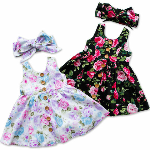 Pudcoco 2019 New Toddler Infant Kids Baby Girls Summer Floral Dress Princess Party Sleeveless Dresses Headband 2pcs 0-4Y - ENSEIGNE DENIS