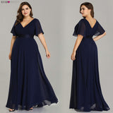 Plus Size Evening Dresses Ever Pretty EP09890 Elegant V-Neck Ruffles Chiffon Formal Evening Gown Party Dress Robe De Soiree 2020 - ENSEIGNE DENIS
