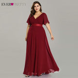 Plus Size Evening Dresses Ever Pretty EP09890 Elegant V-Neck Ruffles Chiffon Formal Evening Gown Party Dress Robe De Soiree 2020 - ENSEIGNE DENIS