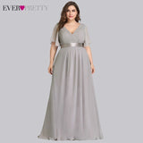 Plus Size Evening Dresses Ever Pretty EP09890 Elegant V-Neck Ruffles Chiffon Formal Evening Gown Party Dress Robe De Soiree 2020 - ENSEIGNE DENIS