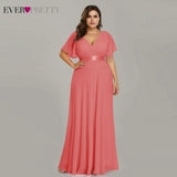 Plus Size Evening Dresses Ever Pretty EP09890 Elegant V-Neck Ruffles Chiffon Formal Evening Gown Party Dress Robe De Soiree 2020 - ENSEIGNE DENIS