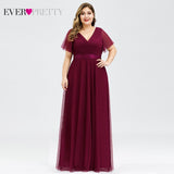 Plus Size Evening Dresses Ever Pretty EP09890 Elegant V-Neck Ruffles Chiffon Formal Evening Gown Party Dress Robe De Soiree 2020 - ENSEIGNE DENIS