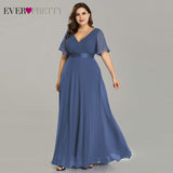 Plus Size Evening Dresses Ever Pretty EP09890 Elegant V-Neck Ruffles Chiffon Formal Evening Gown Party Dress Robe De Soiree 2020 - ENSEIGNE DENIS
