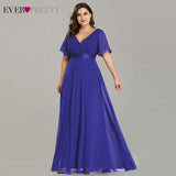 Plus Size Evening Dresses Ever Pretty EP09890 Elegant V-Neck Ruffles Chiffon Formal Evening Gown Party Dress Robe De Soiree 2020 - ENSEIGNE DENIS