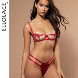 Ellolace Sexy Underwear Women Set Mesh Lingerie 2 Piece Set See Through Bralette and Thong Bandage G-String Spaghetti Straps - ENSEIGNE DENIS