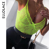 Ellolace Neon Summer 21 Colors Lace Bodysuit Women Floral Embroidery Bow Tie Transparent Sexy Bodysuit Jumpsuit Overalls Party - ENSEIGNE DENIS