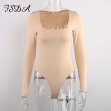 FSDA Long Sleeve Knitted Skinny Bodysuit Women Winter Autumn Winter Solid Square Collar White Black Casual Body Top Jumpsuit - ENSEIGNE DENIS