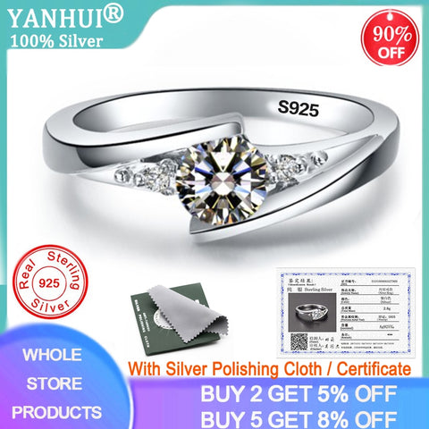 YANHUI With Certificate 0.75ct Lab Diamond Rings For Women Party Elegant Bridal Jewelry 925 Silver Wedding Engagement Rings R036 - ENSEIGNE DENIS