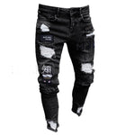 3 Styles Men Stretchy Ripped Skinny Biker Embroidery Print Jeans Destroyed Hole Taped Slim Fit Denim Scratched High Quality Jean - ENSEIGNE DENIS
