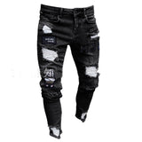 3 Styles Men Stretchy Ripped Skinny Biker Embroidery Print Jeans Destroyed Hole Taped Slim Fit Denim Scratched High Quality Jean - ENSEIGNE DENIS