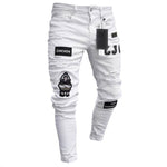3 Styles Men Stretchy Ripped Skinny Biker Embroidery Print Jeans Destroyed Hole Taped Slim Fit Denim Scratched High Quality Jean - ENSEIGNE DENIS