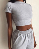 Hirigin 2 Piece Set Women Summer O-Neck Casual Crop Top 2020 Female Clothing Tracksuit Pockets Loose Shorts Two Piece - ENSEIGNE DENIS