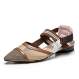 Fashion Women Flats Genuine Leather Mesh Elastic Band Comfortable Low Heels Pointed Toe SlingBacks Spring/Summer Shoes For Lady - ENSEIGNE DENIS