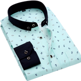 Men Shirt Long Sleeve Floral Printing Plaid Fashion Pocket Casual Shirts 100% Polyester Soft Comfortable Men Dress Shirt DS375 - ENSEIGNE DENIS