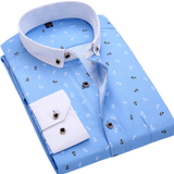 Men Shirt Long Sleeve Floral Printing Plaid Fashion Pocket Casual Shirts 100% Polyester Soft Comfortable Men Dress Shirt DS375 - ENSEIGNE DENIS
